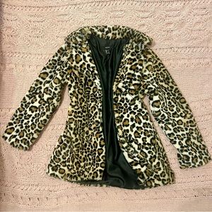 Faux Fur Leopard Print Coat